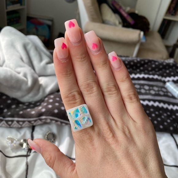 Holographic Homemade Ring w White Stone Base Size 8 Adjustable - Picture 2 of 7
